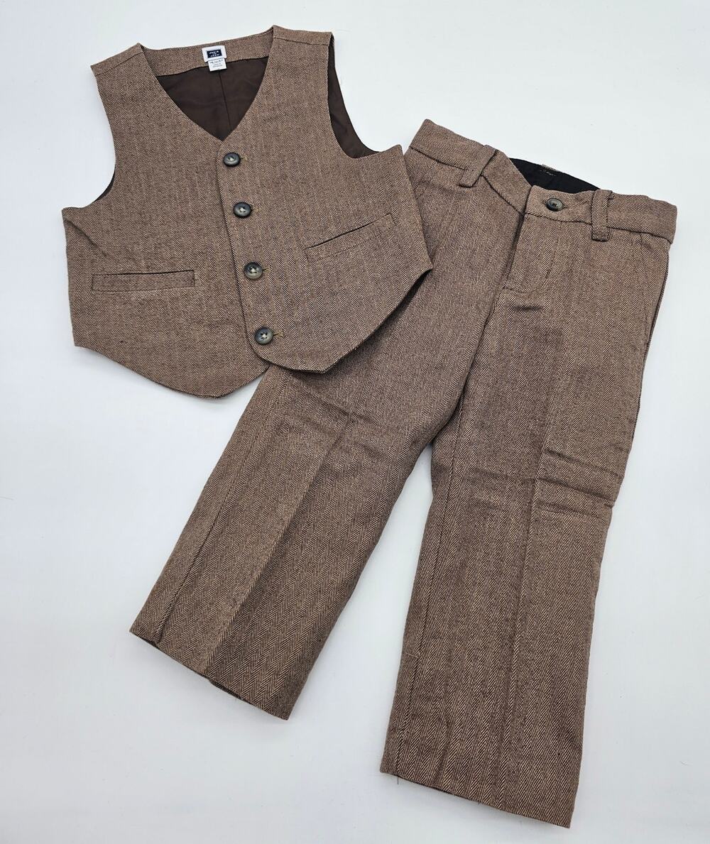 Janie and Jack Boys Size 18-24M Brown Twead Suit Vest & Matching Trousers